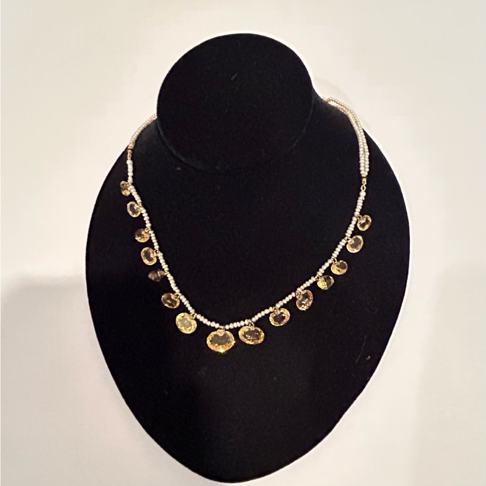 Rare Victorian 14k Citrine Seed Pearl Onyx Necklace